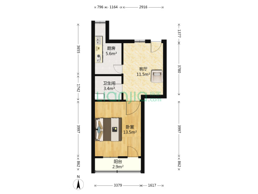 中联二期澄湖花园 1室1厅1卫 47平方