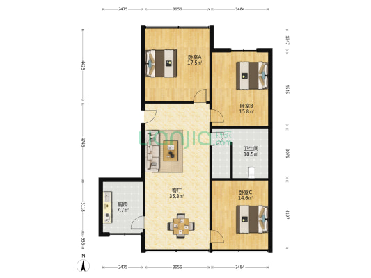 大古井街107号 3室1厅1卫 121平方