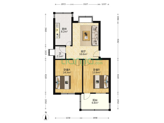 泰安市市直机关南院第一宿舍 2室1厅1卫 68平方