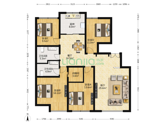 大苑海淀名著 4室2厅2卫 139平方