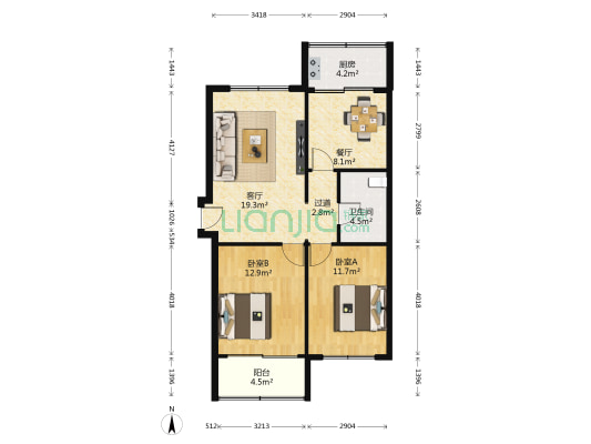 华美小区 2室2厅1卫 78平方
