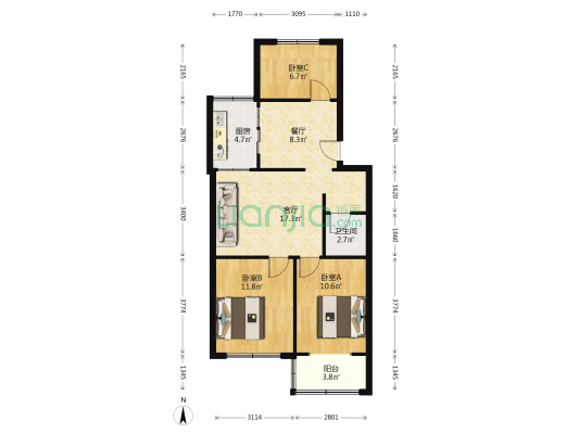 东华苑-随柳园 3室2厅1卫 83平方