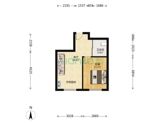 梦想公馆 1室1厅1卫 50平方