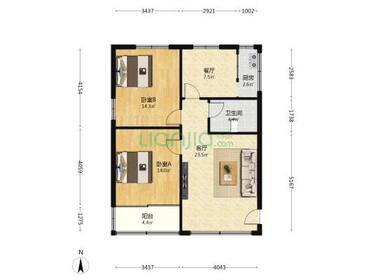 三十一小宿舍 2室2厅1卫 82平方