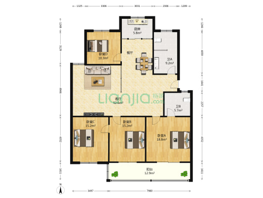 检察院家属院 4室1厅2卫 170平方