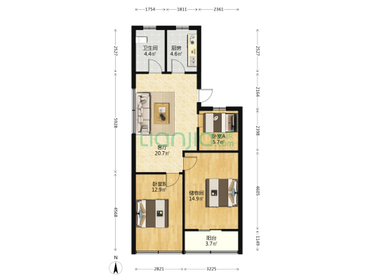 暨阳北路 2室1厅1卫 67平方