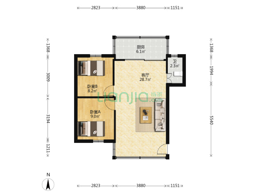 永宁巷1号 2室1厅1卫 60平方