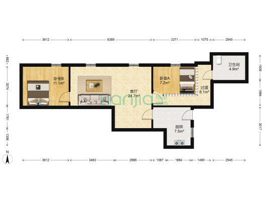 上升街19号小区 2室1厅1卫 63平方