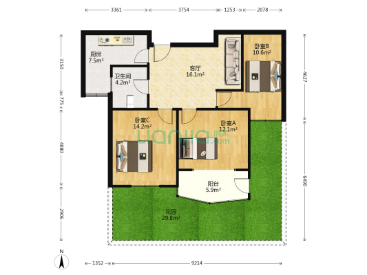鼎立香榭丽花苑五期 3室1厅1卫 96平方