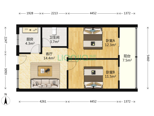 烈士街 2室1厅1卫 65平方