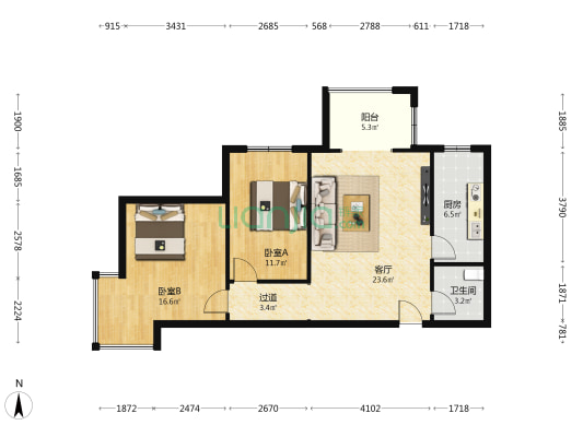 景寓学府西区 2室1厅1卫 98平方
