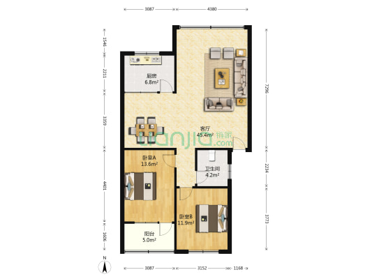宏昌东区 2室1厅1卫 106平方