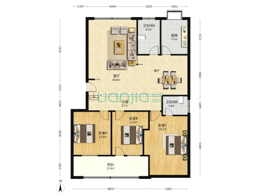 建华路园林管理局家属院 3室1厅2卫 161平方