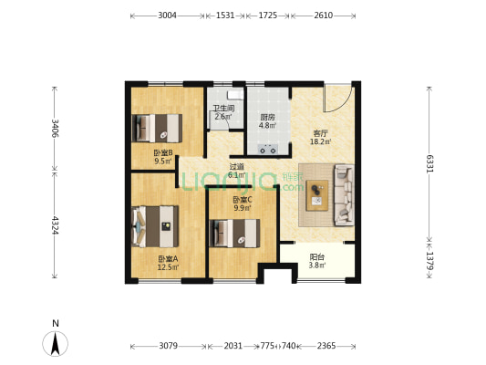 天和景园 3室1厅1卫 89平方
