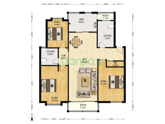 建设新村 3室1厅2卫 138平方