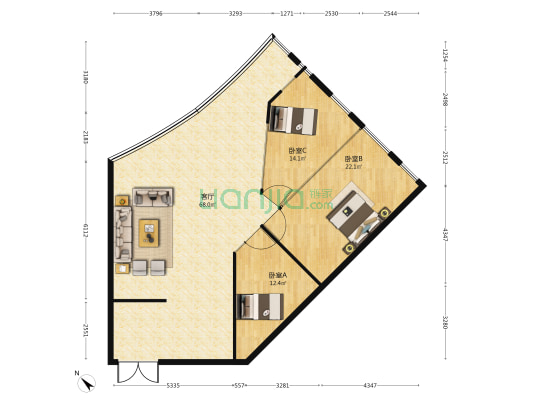 侨亚国际广场 3室1厅0卫 174平方
