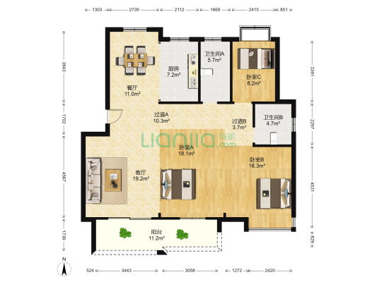 如意家园 3室2厅2卫 132平方