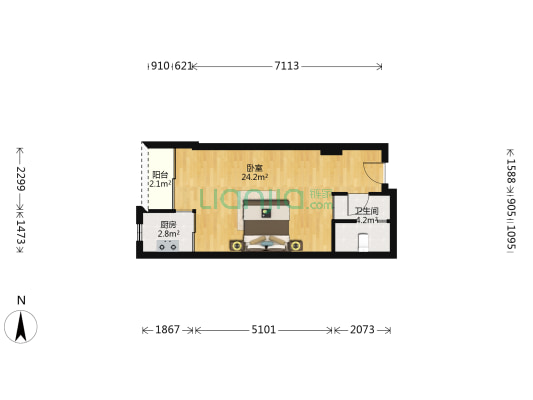 绅蓝都市公寓 1室0厅1卫 50平方