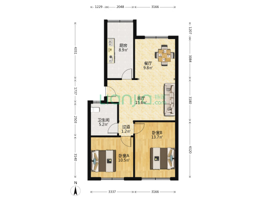 西北关商住楼 2室2厅1卫 88平方