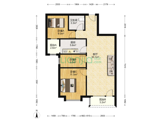 华融现代城 3室2厅 南-户型图