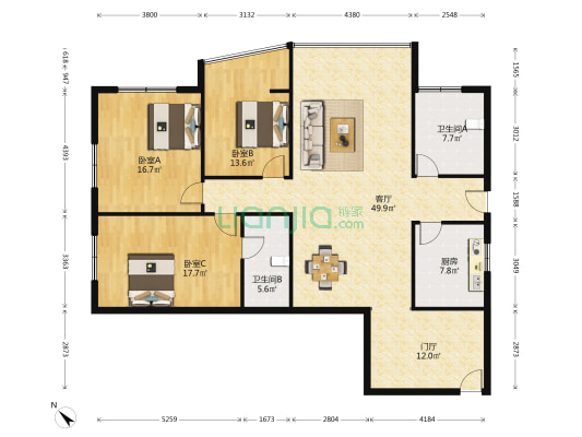 明珠大厦小区 3室1厅2卫 169平方