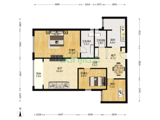 嘉里不夜城 3室2厅2卫 130平方