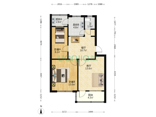 百货公司家属院 2室2厅1卫 70平方