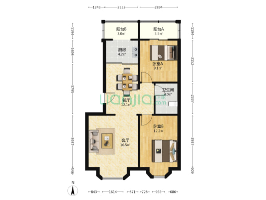 惠友康庭南北通透两居  好楼层  全天采光 带装修-户型图