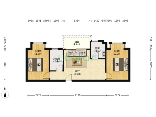 东兴悦庭 2室1厅1卫 74平方