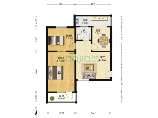 零陆小区 2室2厅1卫 72平方