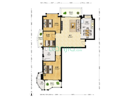 锦绣豪庭 3室1厅2卫 121平方