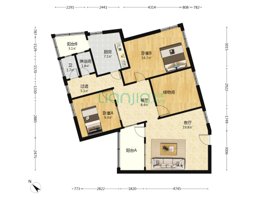 石油公司宿舍 2室2厅2卫 95平方
