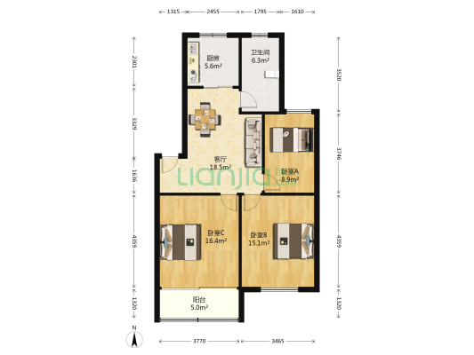 睦和花园 3室1厅1卫 95平方