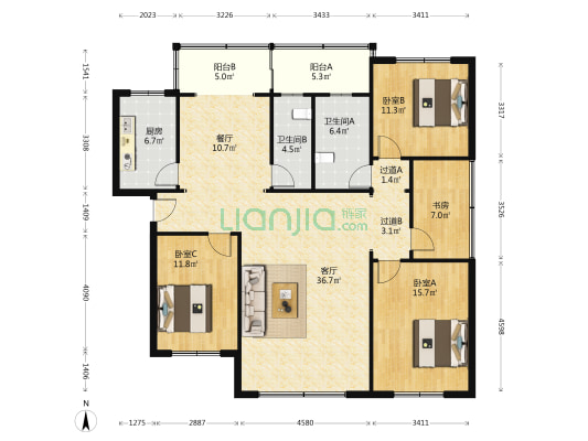 镇江街3号 4室2厅2卫 130平方