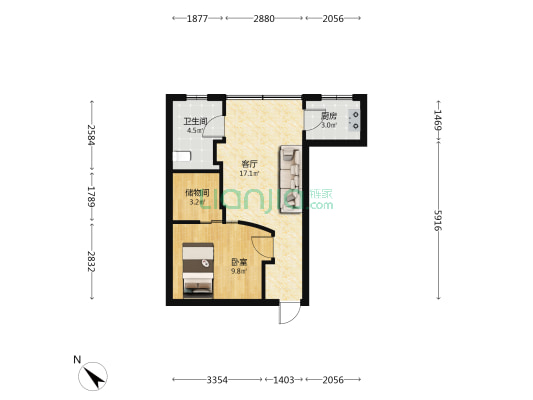 兴发大厦 1室1厅1卫 52平方