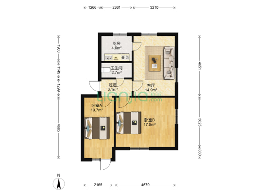 皇华馆住宅小区 2室1厅1卫 66平方