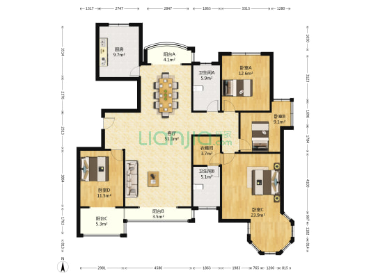 月亮湾 4室1厅2卫 187平方