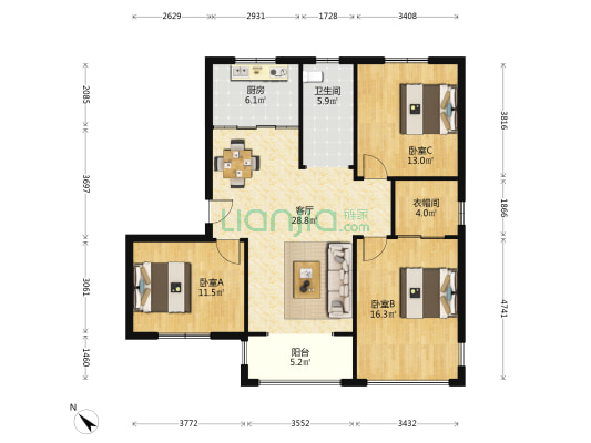侯郢雅苑 3室1厅1卫 105平方