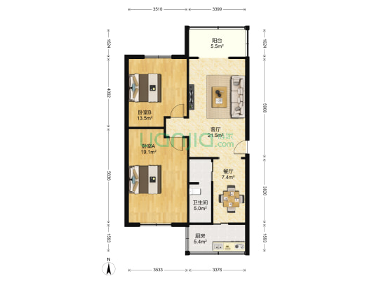 肖家河东一巷 2室2厅1卫 92平方
