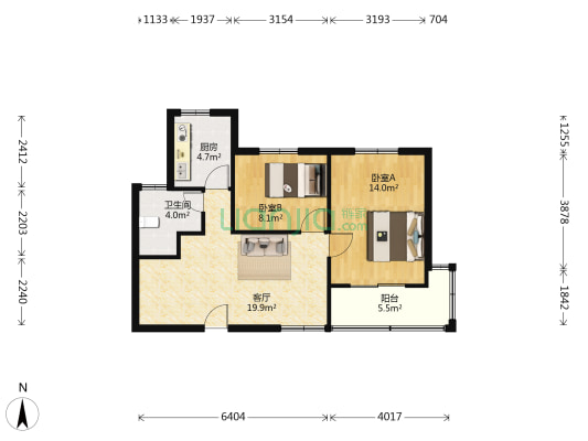 鹤池苑二区 2室1厅1卫 67平方