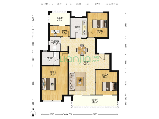 云筑 4室1厅2卫 118平方