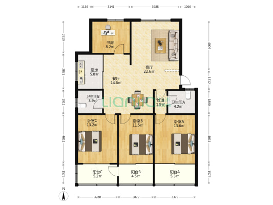 永和家园 4室2厅2卫 125平方