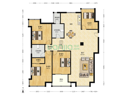 嘉景苑(公寓) 4室1厅3卫 168平方