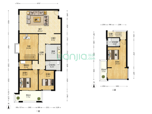 古龙花园 4室1厅2卫 107平方