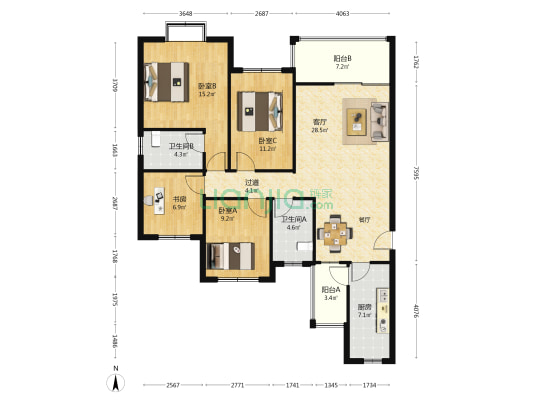 恒大悦珑湾 4室1厅2卫 138平方