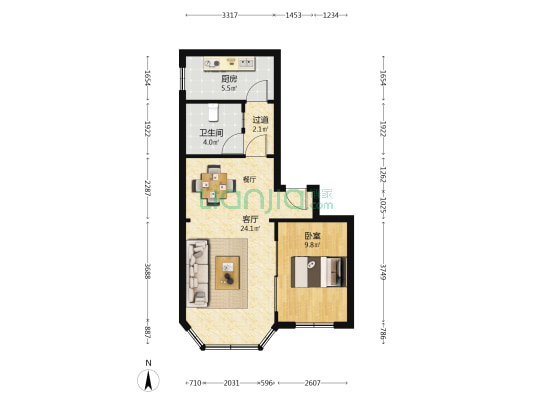 人民防空办公室家属院 1室1厅1卫 59平方