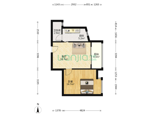城市间 1室1厅1卫 61平方