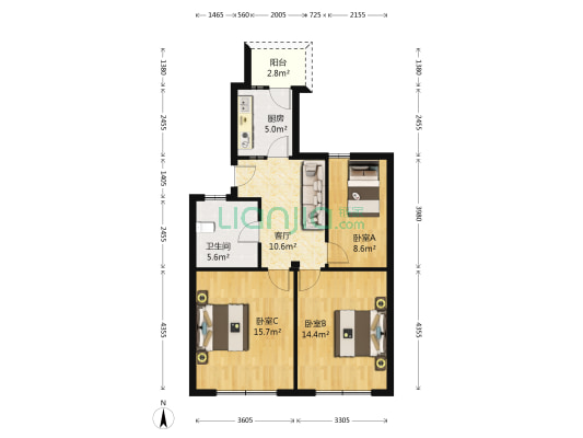 轻纺城商住楼 3室1厅1卫 75平方