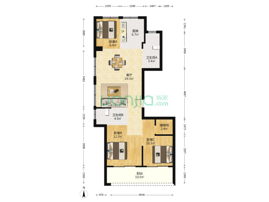 绿城桂语映月 3室1厅2卫 105平方