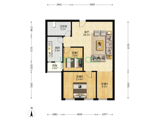 紫辉时代广场 3室1厅1卫 103平方